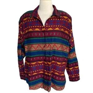 Maggie &‎ Max Button Down Shirt Large Multicolor Aztec Southwestern Woven Cotton